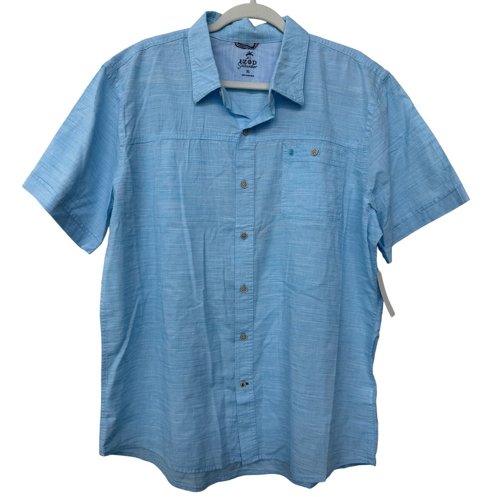 IZOD Saltwater Mens XL Dockside Chambray Short Sleeve Shirt Blue 46IZSIB5ER393